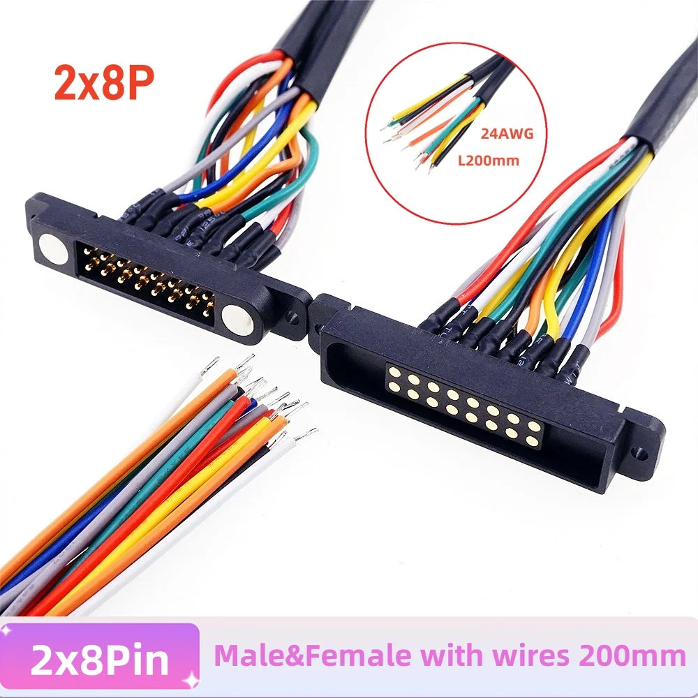 Magnetic Pogo Pin Connector - 2A Spring Loaded Male Female 2.54mm DC Power Socket, 8/10/12/14/16/20 Position Contacts, 1/3/5 Pairs