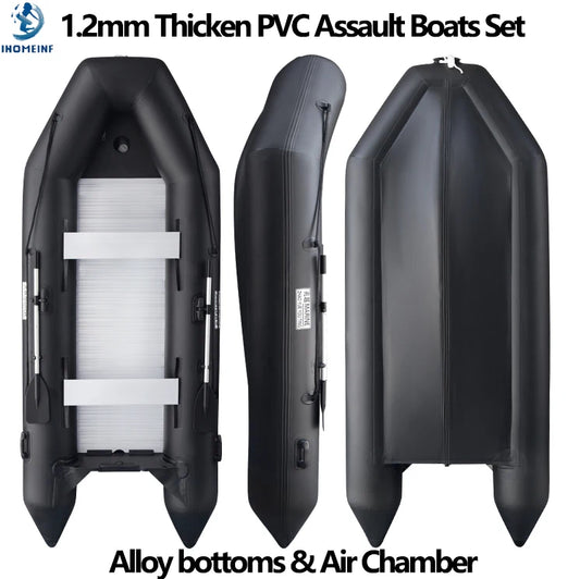 1.2mm Thickened PVC Assault Boats – V-Shape Keel Inflatable Fishing Boat Set with Alloy Bottoms (230-380cm)