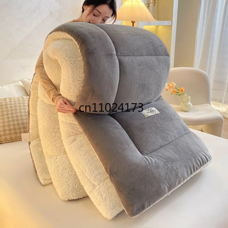 Thickened Winter Milk & Lamb Fleece Quilt – Ultra Warm Plush Comforter for Single & Double Beds