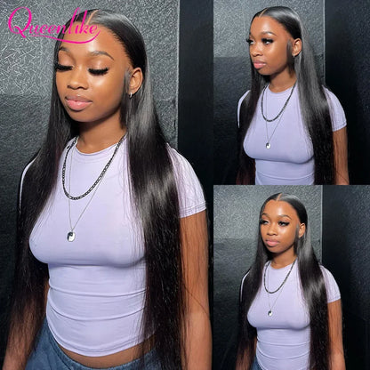 Queenlike Straight Human Hair Bundles With Lace Closure - Brazilian Weave 30 40 Inch 5x5 6x6 13x4 Frontal Hair Extensions