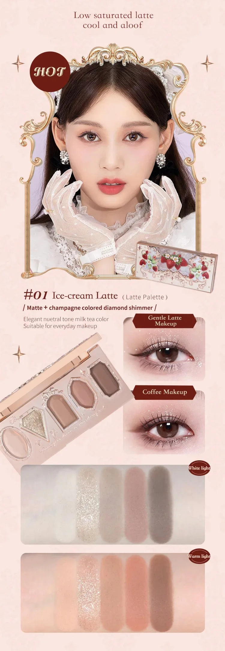Flower Knows Moonlight Mermaid Eyeshadow Palette – 5-Color Matte, Shimmer & Glitter Waterproof Eye Shadow