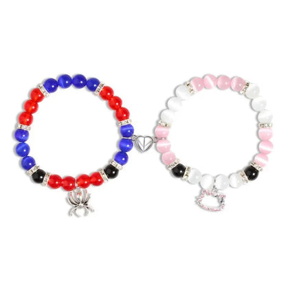 2-Piece Spider Cat Beaded Bracelet Set - Cat Eye Heart Friendship Bracelets with Colorful Beads for Best Friends