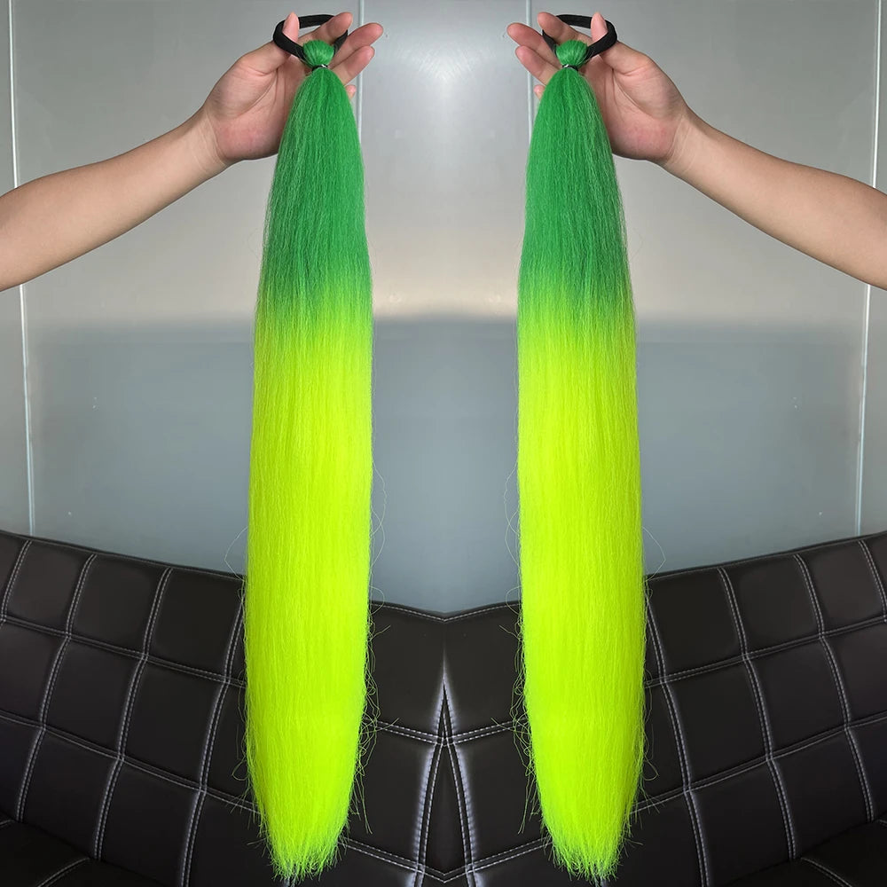 2PCS Synthetic Straight Ponytail Hair Extensions – Colorful Braiding with Elastic Hair Tie for Women
