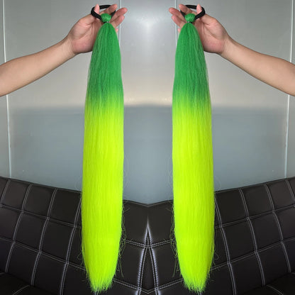 2PCS Synthetic Straight Ponytail Hair Extensions – Colorful Braiding with Elastic Hair Tie for Women