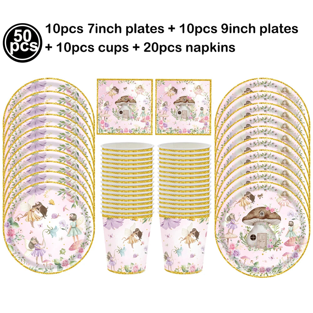 Pink Butterfly Fairy Party Tableware Set – Disposable Plates, Cups & Napkins for Birthday, Wedding & Baby Shower Decor