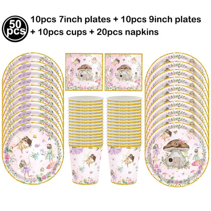 Pink Butterfly Fairy Party Tableware Set – Disposable Plates, Cups & Napkins for Birthday, Wedding & Baby Shower Decor