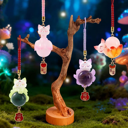 Nine-Tailed Fox Crystal Resin Pendant -  Good Luck Keychain, Car Decor & Mystery Box Ornament