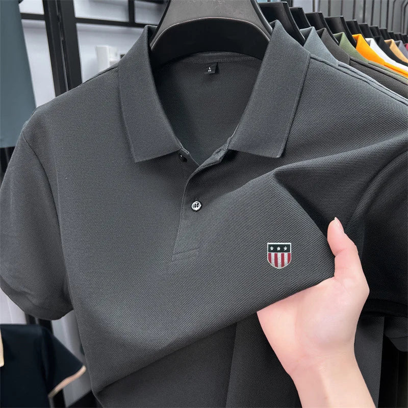 Men's Luxury Cotton Polo Shirt - 100% Cotton Short Sleeve Business Casual Summer Top