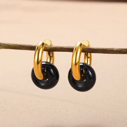 Leopard Bead Opal Stainless Steel Hoop Earrings — Gold Color, Anti-Fading Wedding & Prom Jewelry for Women, Gift Accessory