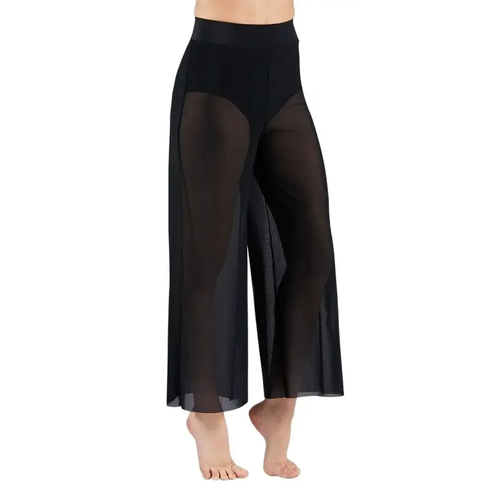 Women’s Lyrical Mesh Wide Leg Dance Pants – High Waist Modern Ballet Palazzo Trousers Contemporary Dance Costume Plus Size