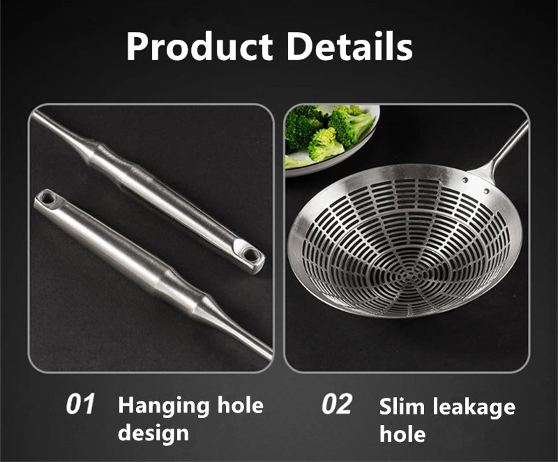 3 Sizes Round 304 Stainless Steel Strainer Set – Long Handle Kitchen Sieves for Hot Pot, Oil Filter & Cooking Tools