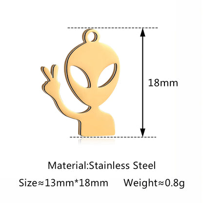 5-Piece Stainless Steel Charm Set - Magic Cube, Cross, Space Rocket, Boxing Glove, and Dinosaur DIY Jewelry Pendants