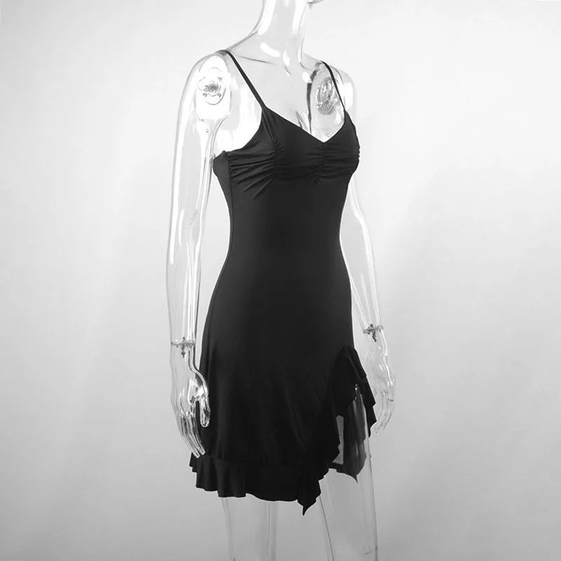Summer Sexy Mini Dress for Women - Sleeveless, Backless Bodycon, Split Folded A-Line Dress, Party & Club Wear