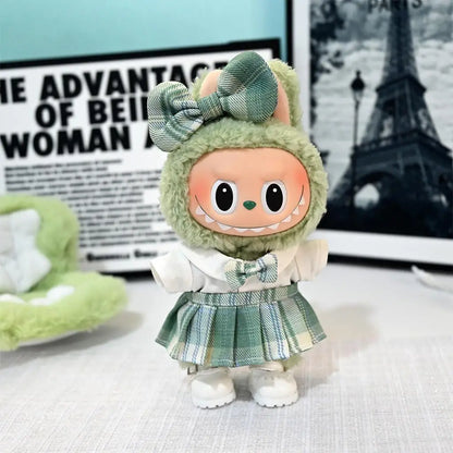 Mini Doll Clothes & Accessories – 15-17cm Labubu & 10cm Cotton Dolls, Sweet Strap Skirt with Leather Shoes