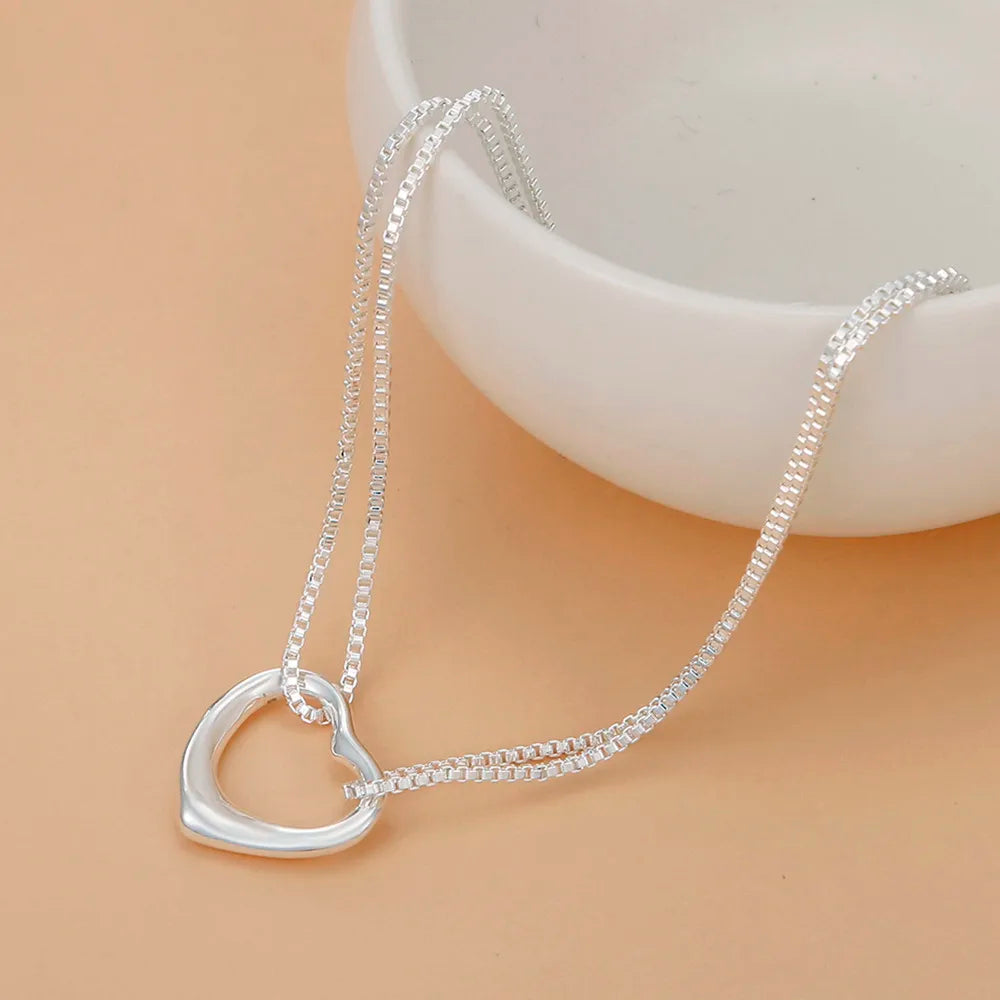Original 925 Sterling Silver Heart Bracelet & Necklace Set for Women | Fashion Designer Jewelry for Parties & Weddings | Holiday Gift