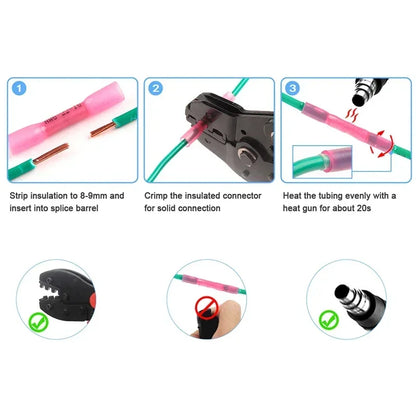 10/50/100/200PCS Heat Shrink Butt Connectors – AWG 24-10 (0.3-6.0mm²) Waterproof Insulated Wire Crimp Terminals for Automotive Cables