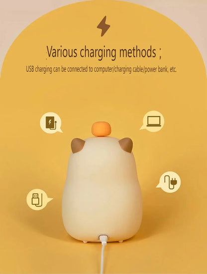 Capybara LED Digital Alarm Clock - Rechargeable Bedside Lamp with Timer, Dimmable Light & USB Charging, Kids Gift