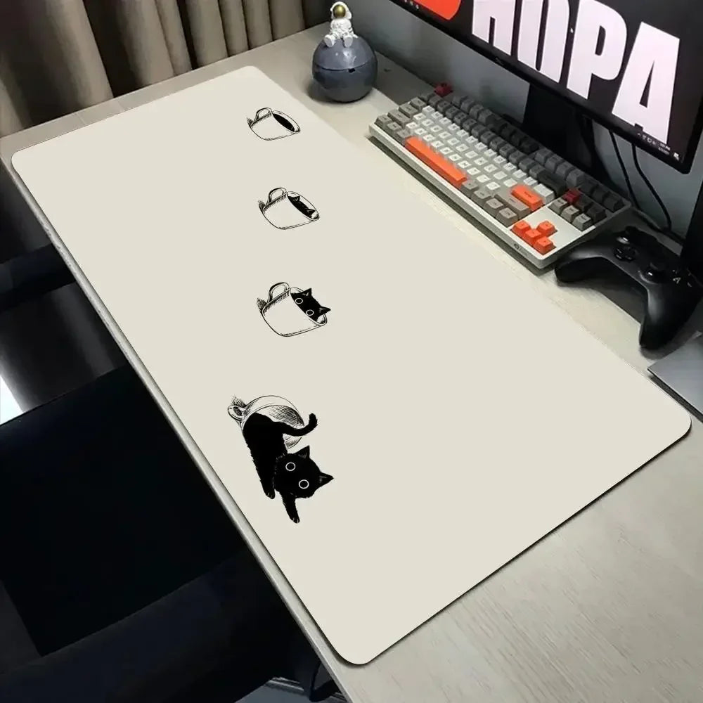 Funny Black Cat Mouse Pad - XXL Kawaii Desk Mat 800x400 Large Computer Keyboard Pad for Office Gaming Setup