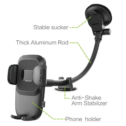 Car Phone Holder – Suction Cup Mount for Windshield, Dashboard & Window, Compatible with Cars and Trucks