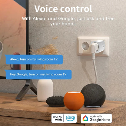 HIMOJO Tuya WiFi & Bluetooth Smart Socket – Smart Life App Control Plug with Timer, Power Monitoring & Alexa/Google Voice Support (FR Plug)