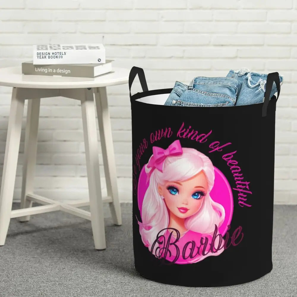 Custom Barbie Logo Laundry Basket – Collapsible Large Capacity Clothes Storage Bin, Disney Baby Hamper