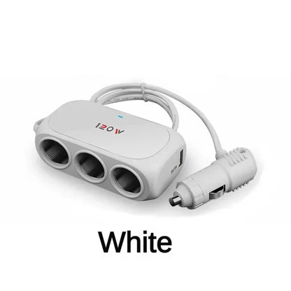 3-Socket Car Cigarette Lighter Splitter - 120W 12V/24V Dual USB Fast Charger Adapter for iPhone, GPS and Dashcam