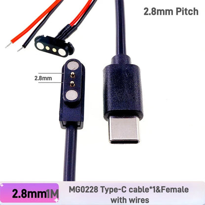 Magnetic Pogo Pin Connector - 2–5 Pin Spring-Loaded Male/Female Power Socket, 2.54/2.8mm Spacing, USB Cable Compatible