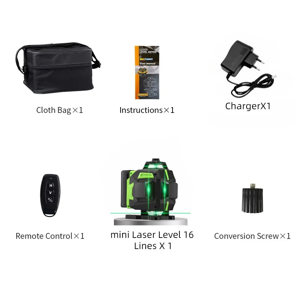 16-Line Green Laser Level — Professional Self-Leveling 360° Tripod Laser Nivel Autonivelant