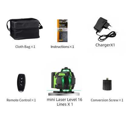 16-Line Green Laser Level — Professional Self-Leveling 360° Tripod Laser Nivel Autonivelant