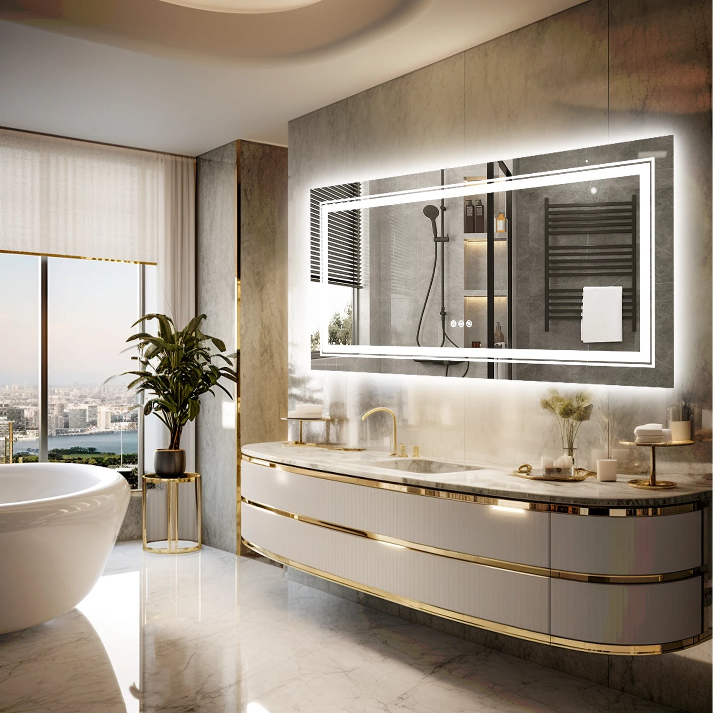 Extra Large Rectangle LED Bathroom Mirror – Dimmable, Anti-Fog, Shatter-Proof Vanity Mirror with Front & Backlight