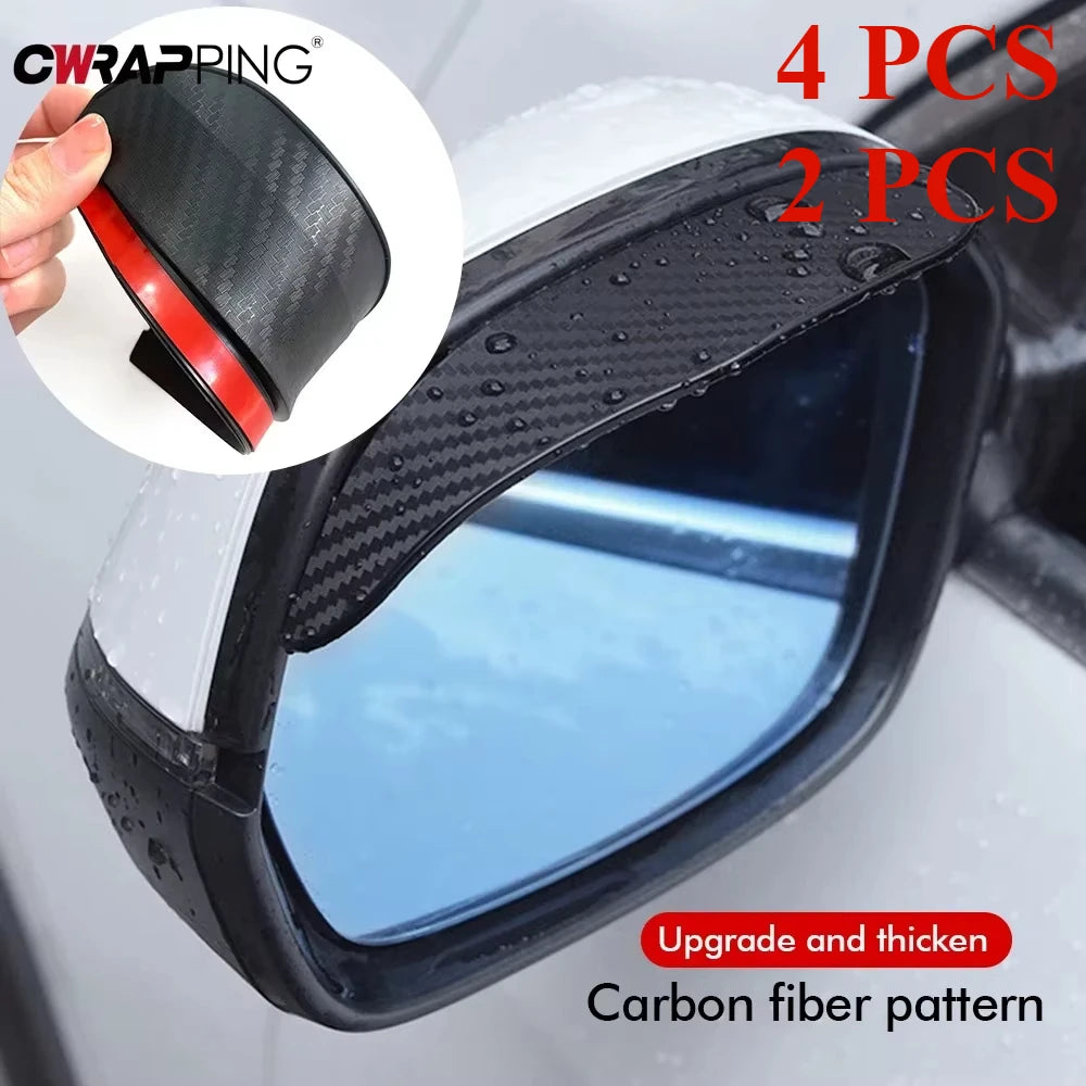 2/4PCS Carbon Fiber Rearview Mirror Rain Shield - Flexible Side Mirror Rain Cover & Protector for Cars
