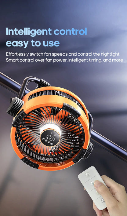 KINSCOTER 6-in-1 Portable Camping Fan — 20000mAh Rechargeable Outdoor Fan with 4 Speeds, Hook & LED Light