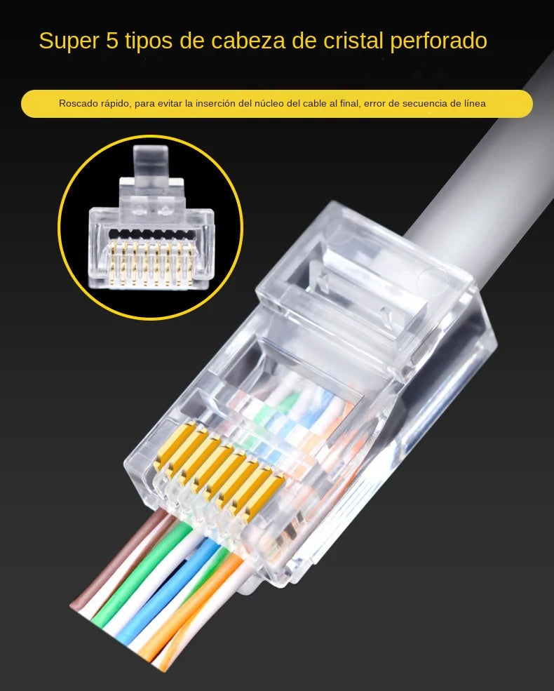 100PCS RJ45 CAT6 CAT5e Pass Through Connectors - Gold Plated 8P8C Ethernet Network Crimp Plugs