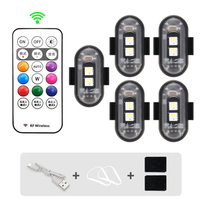 RGB LED Strobe Lights for Car & Motorcycle – 8-Color Wireless Flash Position Warning Lights for Aircraft & Helicopter