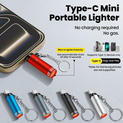 Mini Type C Electric Lighter - USB C Rechargeable Windproof Outdoor Lighter Adapter for iPhone 17 Pro