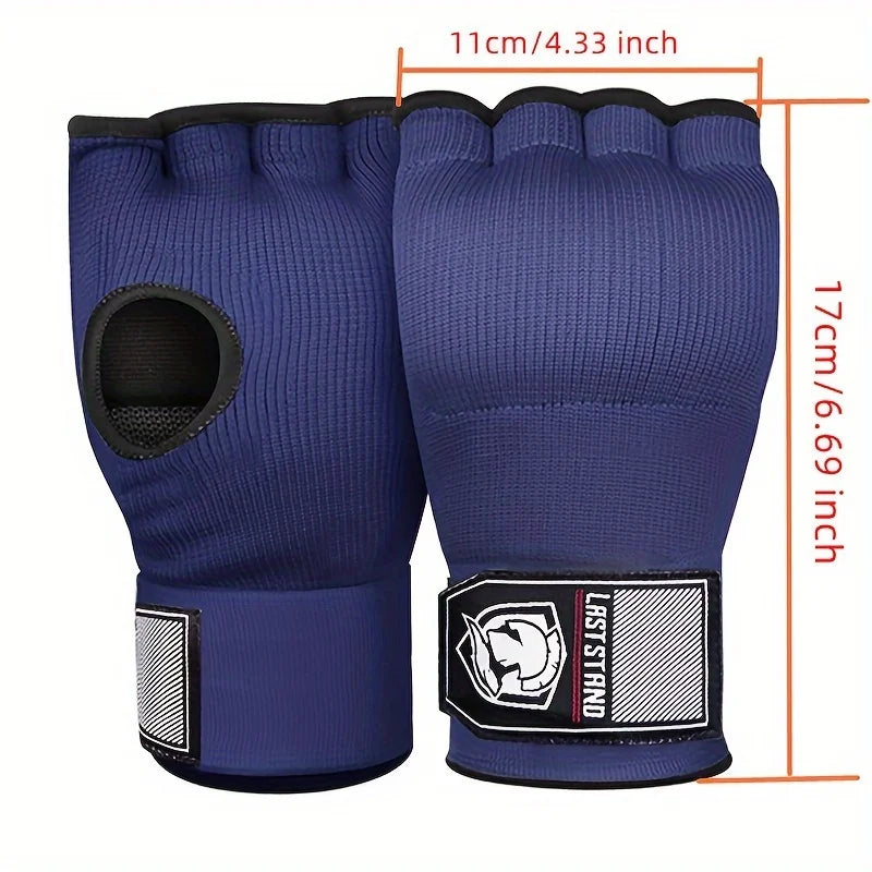 MMA Half Finger Gel Boxing Gloves with Long Wrist Strap - Muay Thai & Sanda Training Inner Hand Wrap Accessory