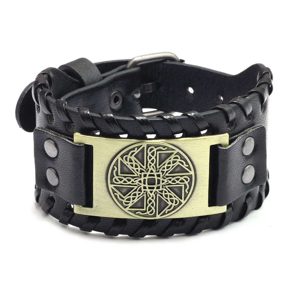 Trendy Viking Bracelet – Nordic Rune Compass & God Bird Charm Leather Woven Jewelry for Men, Fashion Accessory & Party Gift