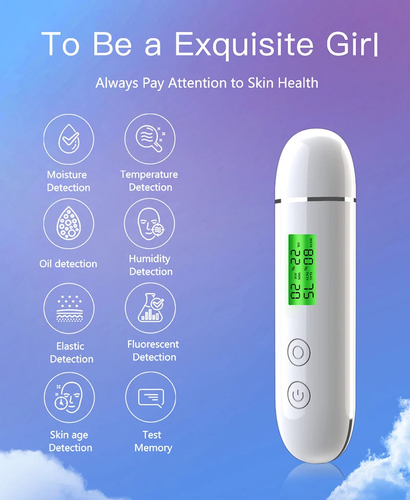 LCD Digital Skin Analyzer Pen — Face Tester for Moisture, Oil & Skin Health with Fluorescent Display