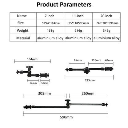 7/11/20 Inch Metal Articulating Magic Arm – Super Clamp Stand for DSLR Camera & Photo Studio Accessories