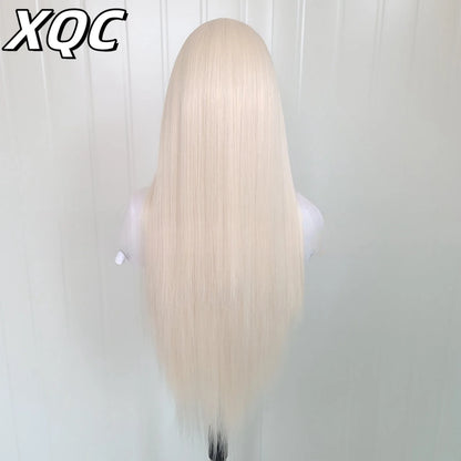 Blonde Straight Synthetic Lace Front Wig – Glueless Long Platinum White Blonde Hair Wig for Women