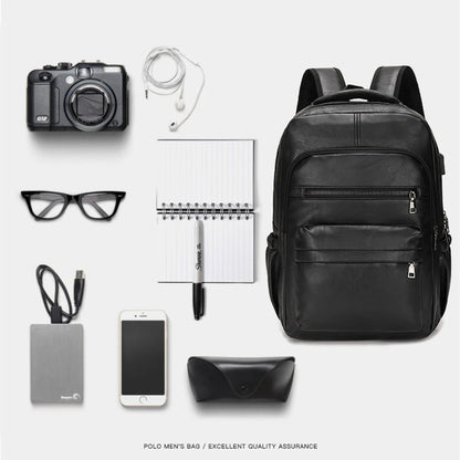 High-Quality USB Charging Backpack for Men – PU Leather Laptop Backpack for Teenagers & Boys, Large Schoolbag
