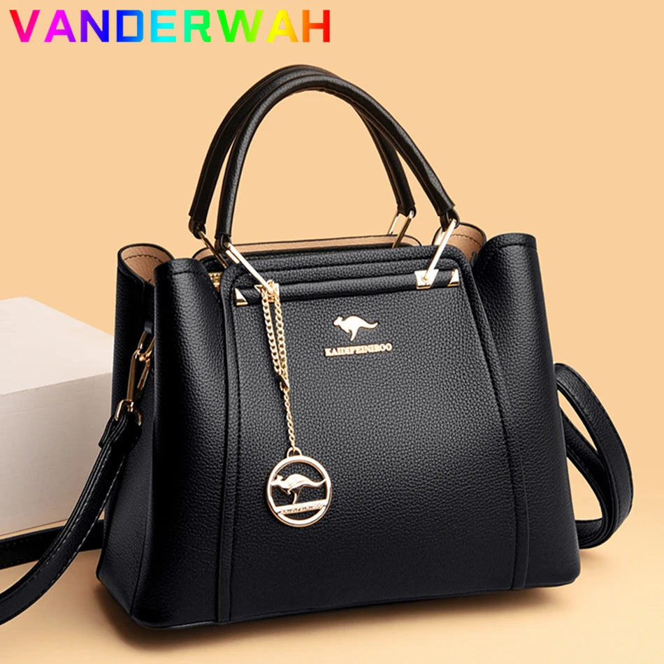 Women’s Soft Leather Luxury Handbag – Designer 3-Layer Large Capacity Shoulder & Crossbody Tote Bag