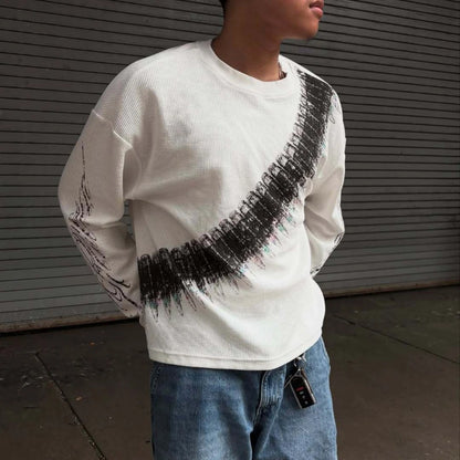 Y2K Bullet Letter Graphic Long Sleeve T-Shirt - Retro Streetwear Loose Unisex Casual Top