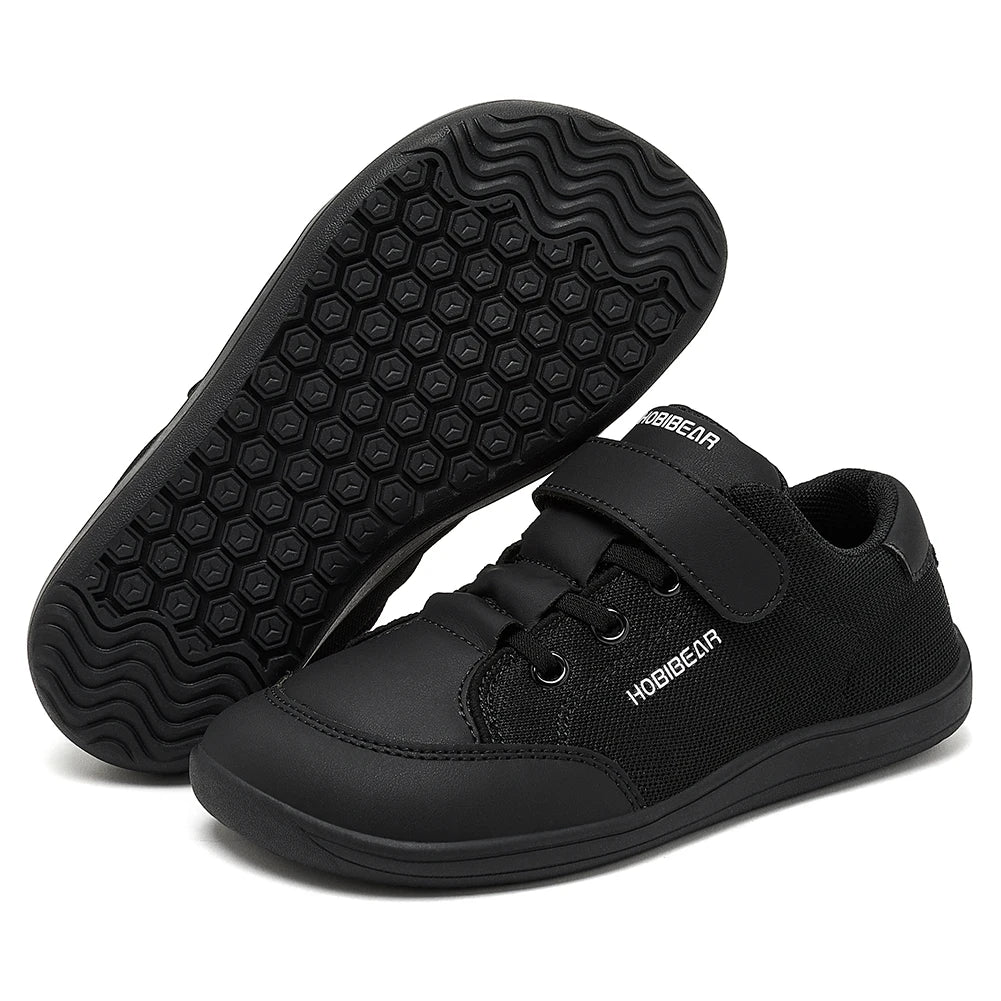 HOBIBEAR Kids Barefoot Shoes – Wide Toe Minimalist Sneakers for Boys & Girls, Lightweight Hook Loop, Mesh & Artificial Leather