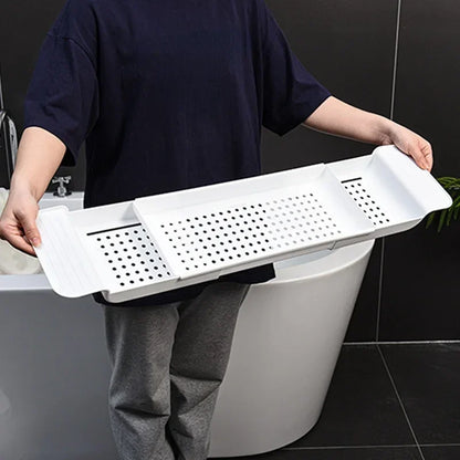 Multi-Function Retractable Bathtub Storage Rack – Bath Tray Shelf for Towels, Kitchen Sink & Drain Holder