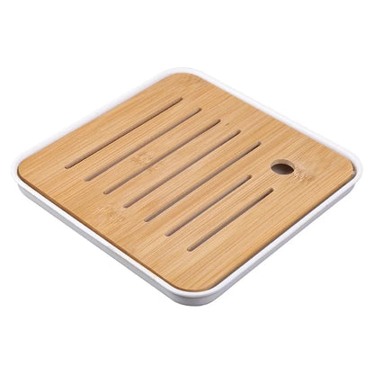 Bamboo Chinese Gongfu Tea Tray – Wood & Marble Serving Tray with Water Storage and Drainage Box