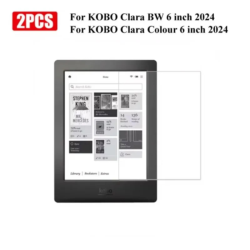 2PCS Tempered Glass Screen Protector for KOBO — Fits Libra 2, Clara Colour, Clara 2E 6-7 Inch, Clear Protective Film