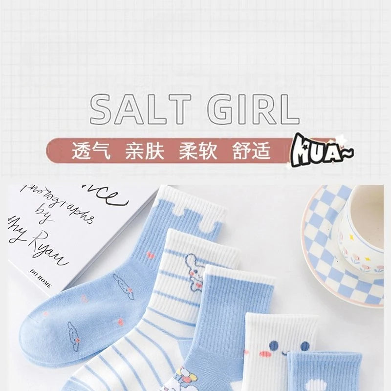 New Sanrio Cinnamoroll Cartoon Socks — Cute Unisex Mid-Calf Socks for Kids & Adults, Perfect for Autumn & Winter