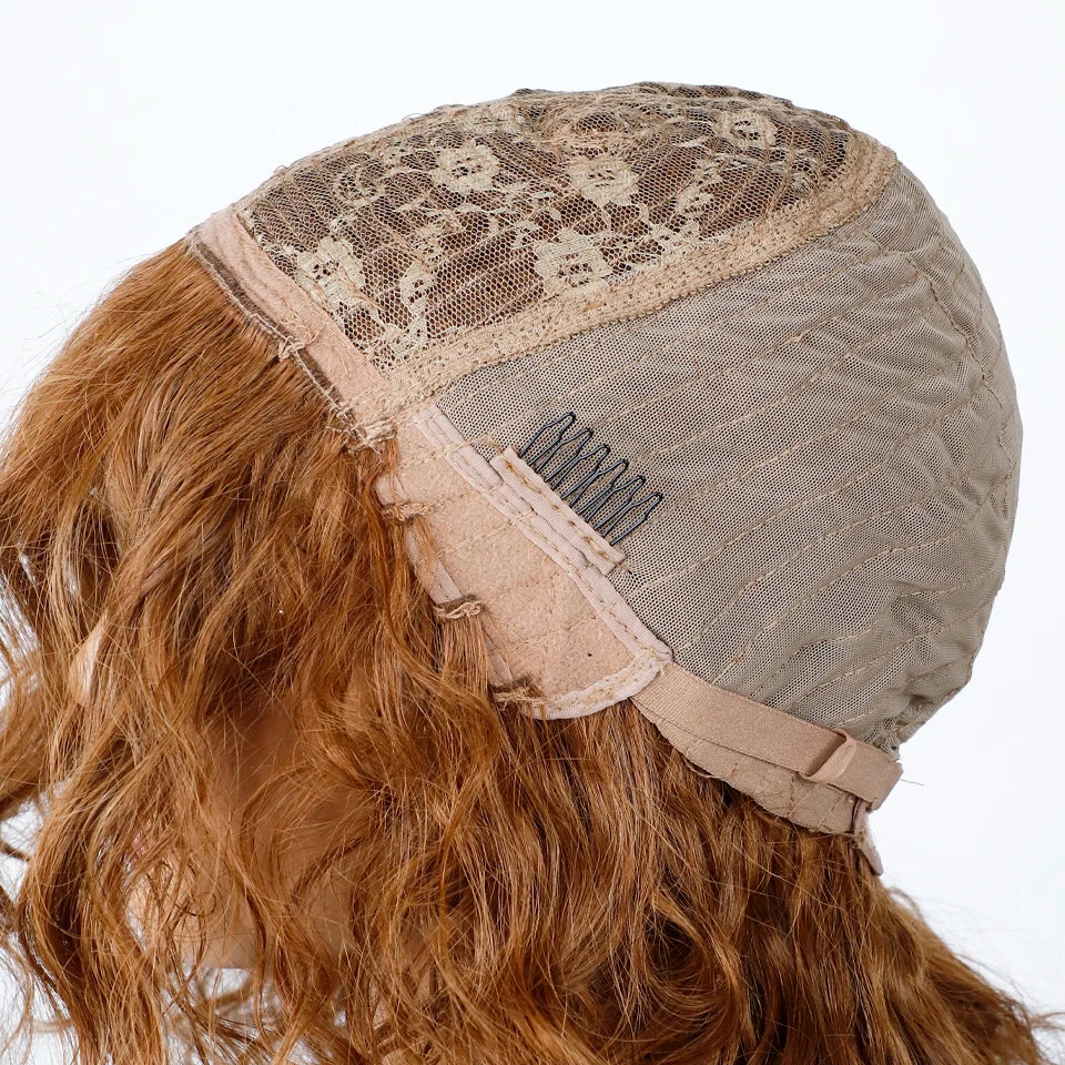 Honey Curly Bob Human Hair Wig — Side Part Pre-Plucked Glueless Brown & Blonde Curly Wig with Fringe Bangs