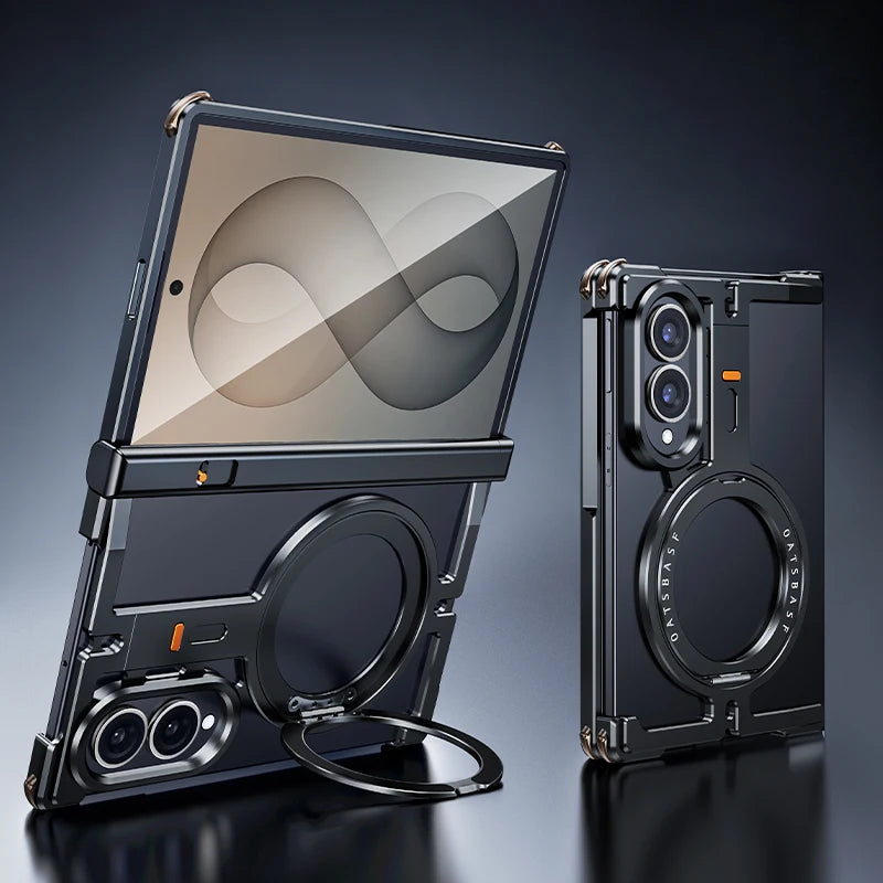 Samsung Galaxy Z Fold 8 Frameless Aluminum Case - 360° Rotating Magnetic Stand Minimalist Full-Cover Phone Shell